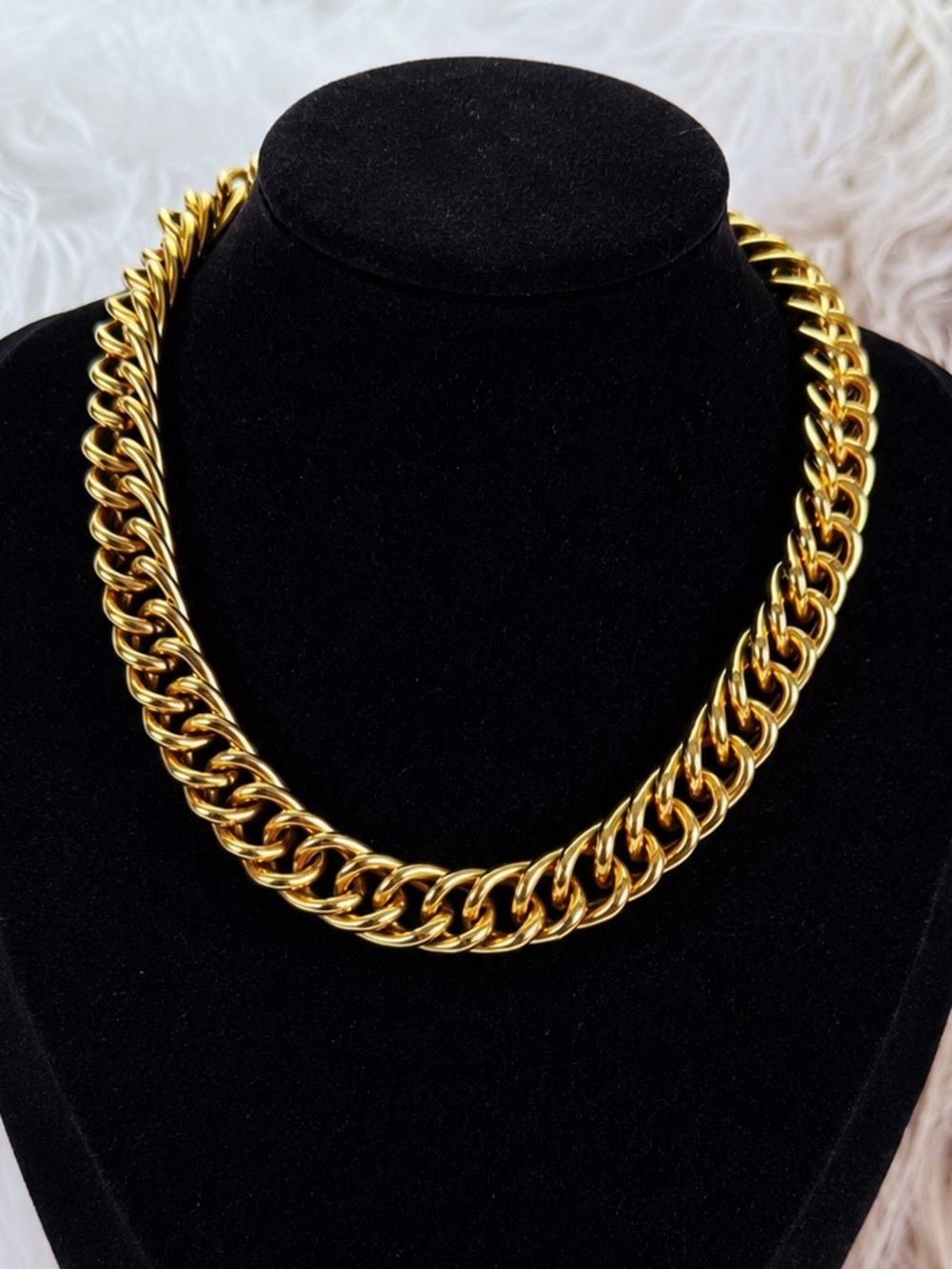 Vintage Anne Klein Gold Tone Chunky Curb Chain Necklace Signed Heavy